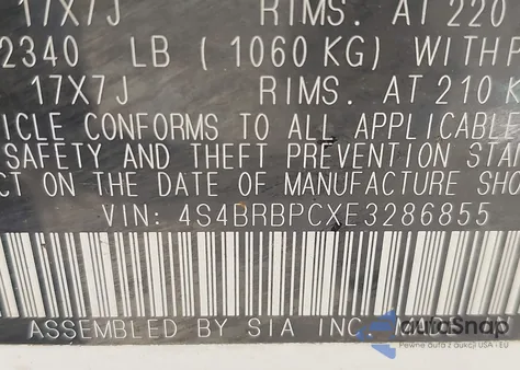 2014 Subaru Outback 2.5I Limited from USA, damaged, VIN 4S4BRBPCXE3286855